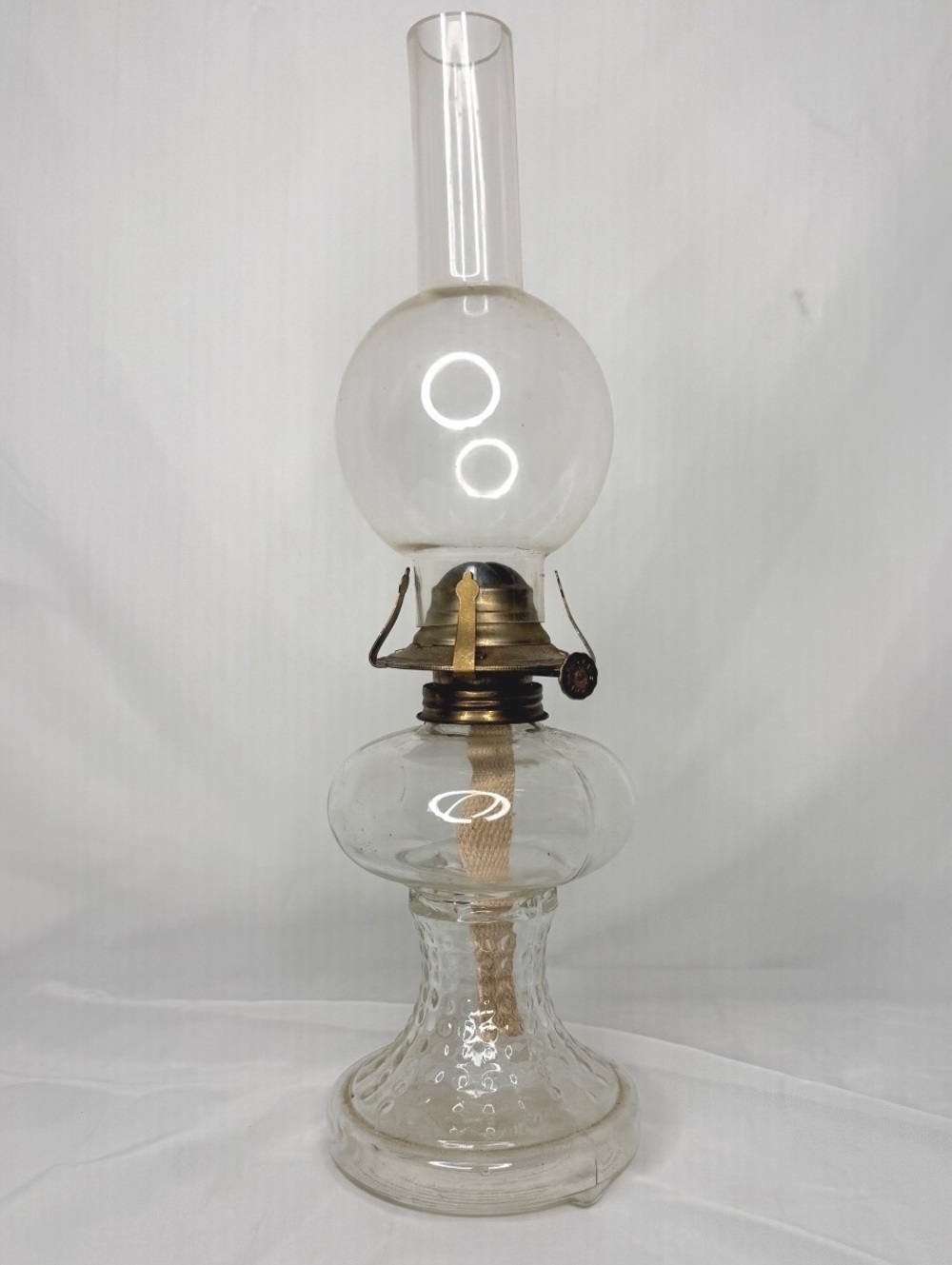 Vintage 70s/80s Lamplight Farms Hobnail Glass Oil Lamp 16.5”